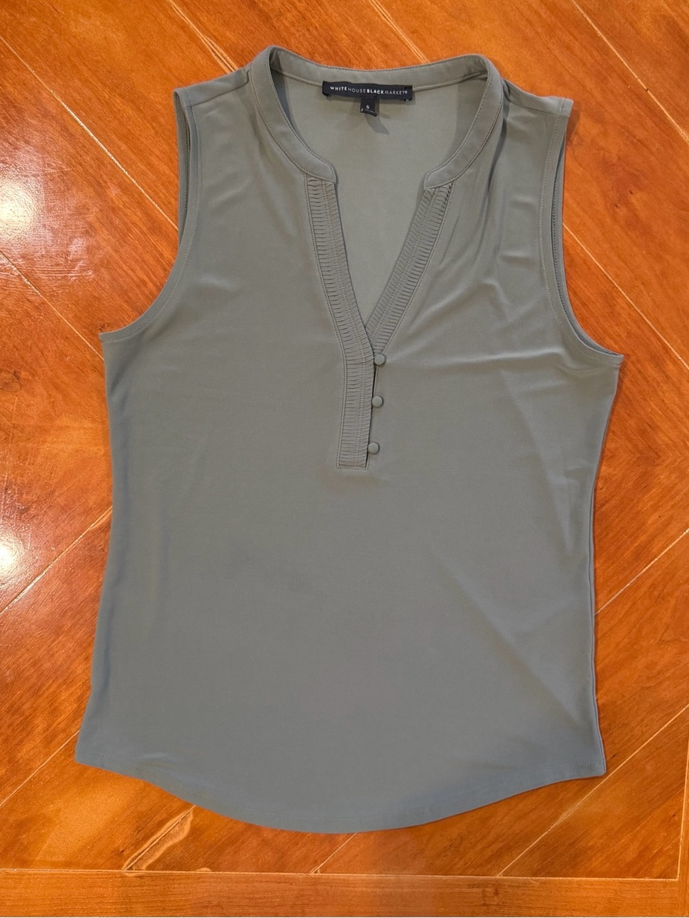 White House Black Market Olive Green Sleeveless Button Henley Tank